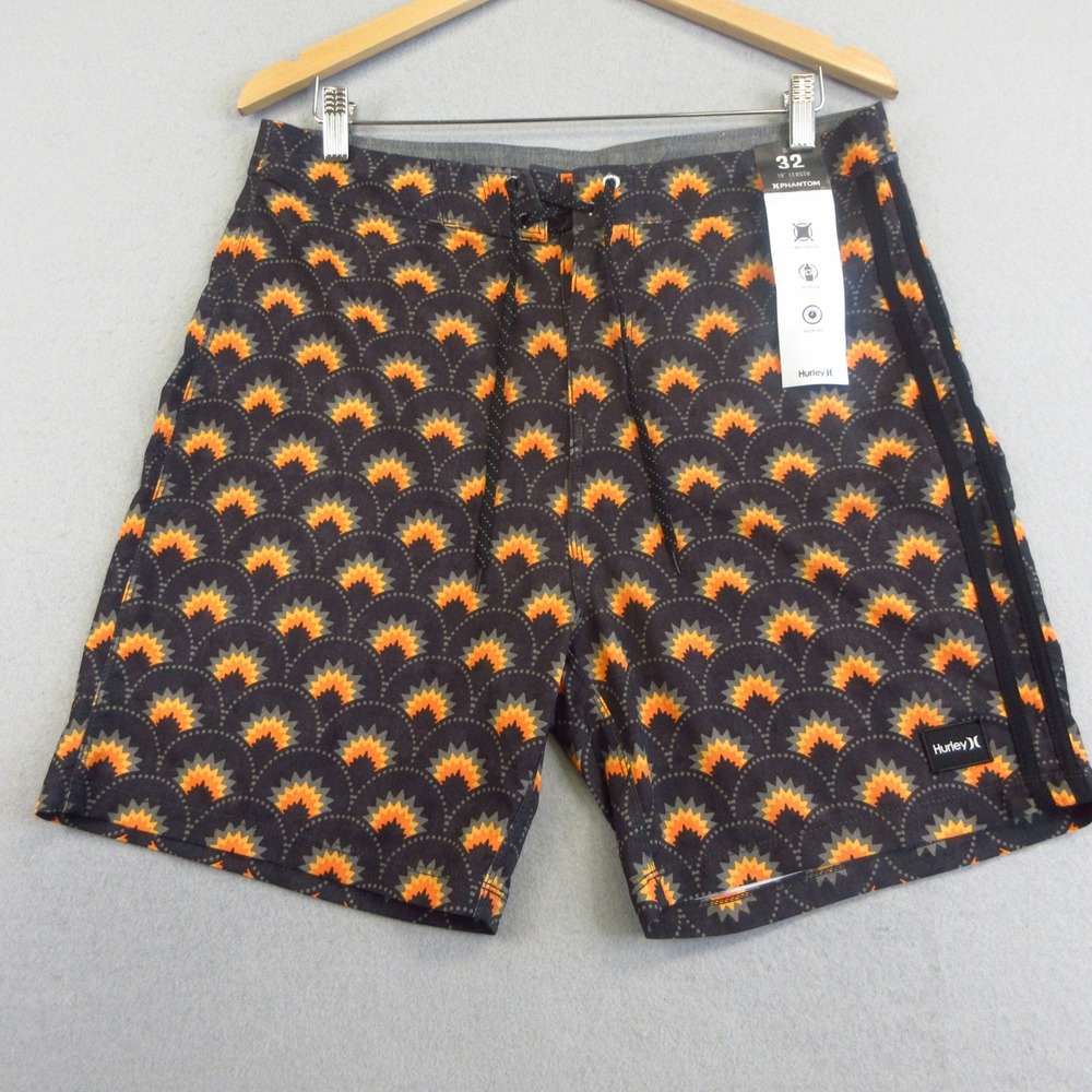 Hurley Board Shorts Mens 32 Black Orange Phantom 4-Way Stretch New Surf Swim NWT